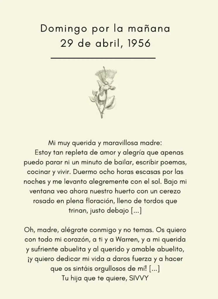 Fragmento de una carta escrita a su madre en 1.959